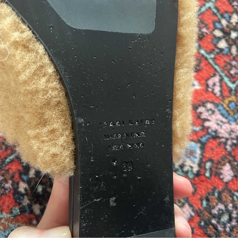 SOLD Jenni Kayne Black Leather Mules Flats Tan Shearling 39 - Picture 6 of 8